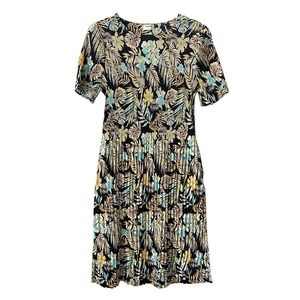 Kindred Anthropologie XLarge Tropical Floral Plisse Pleated Short Sleeve Dress